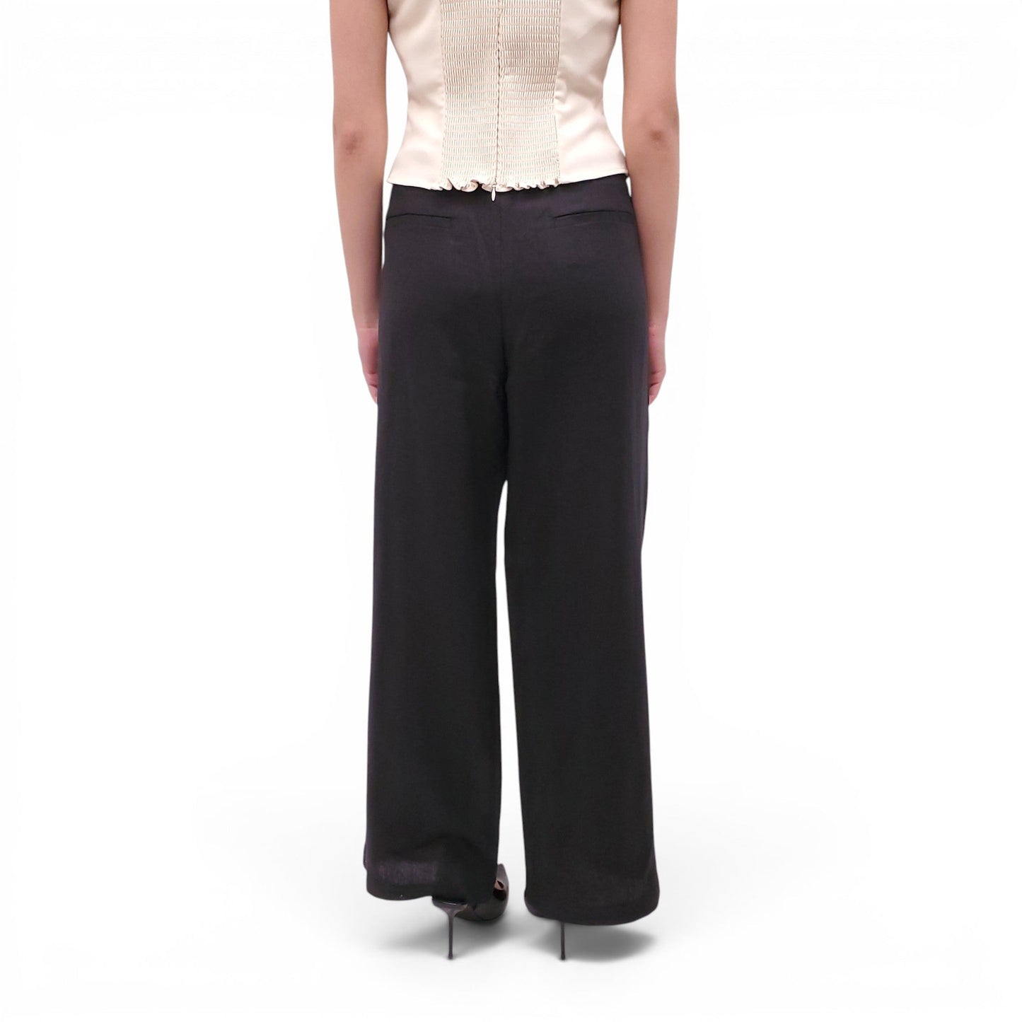 REFORMATION BLACK 'VIDA' LOW RISE LINEN PANTS - SIZE 10