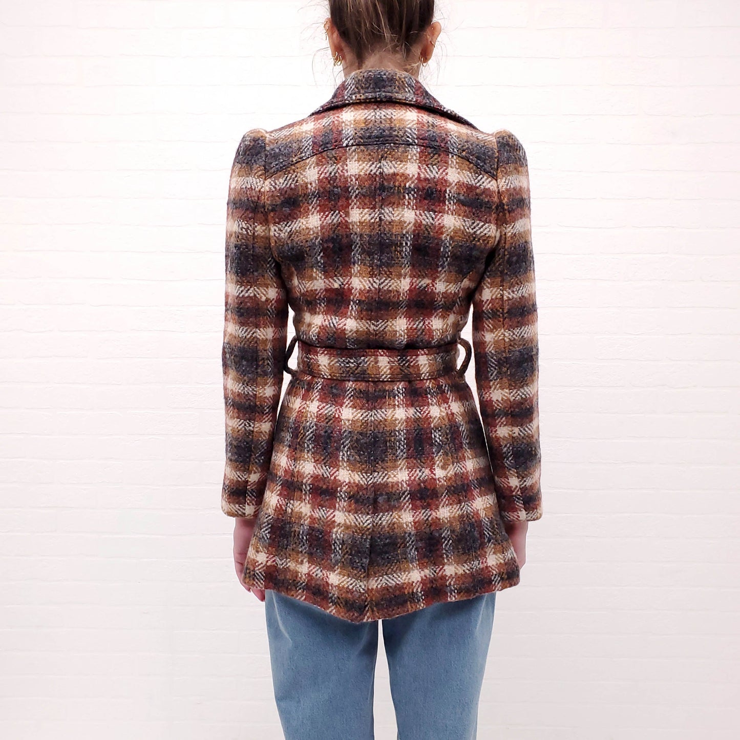 SMYTHE TERRACOTTA PLAID COAT WITH LEATHER BELT - SIZE 6