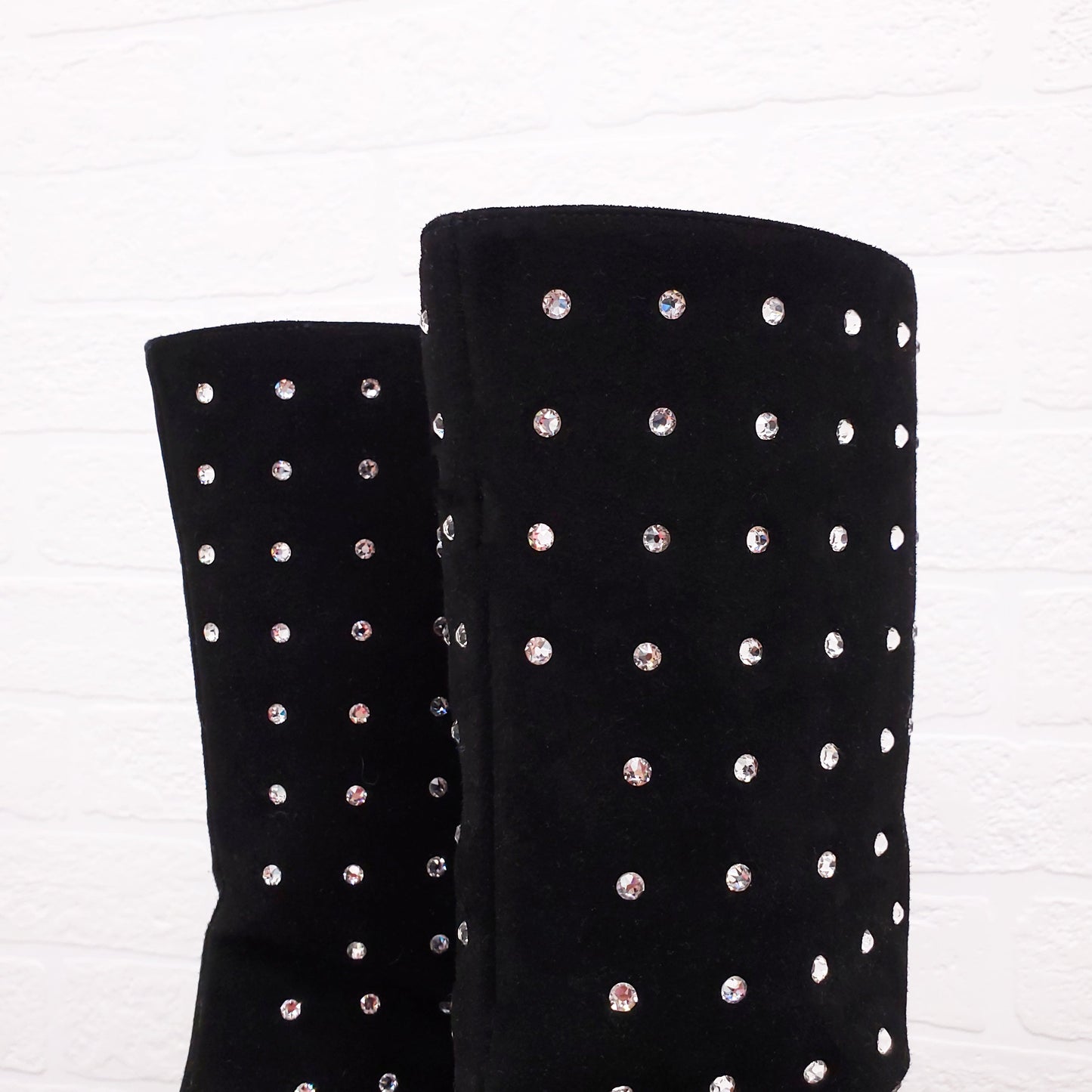 THE ATTICO BLACK SUEDE SWAROVSKI EMBELLISHED 'SOFIA' BOOTIES - SIZE 37