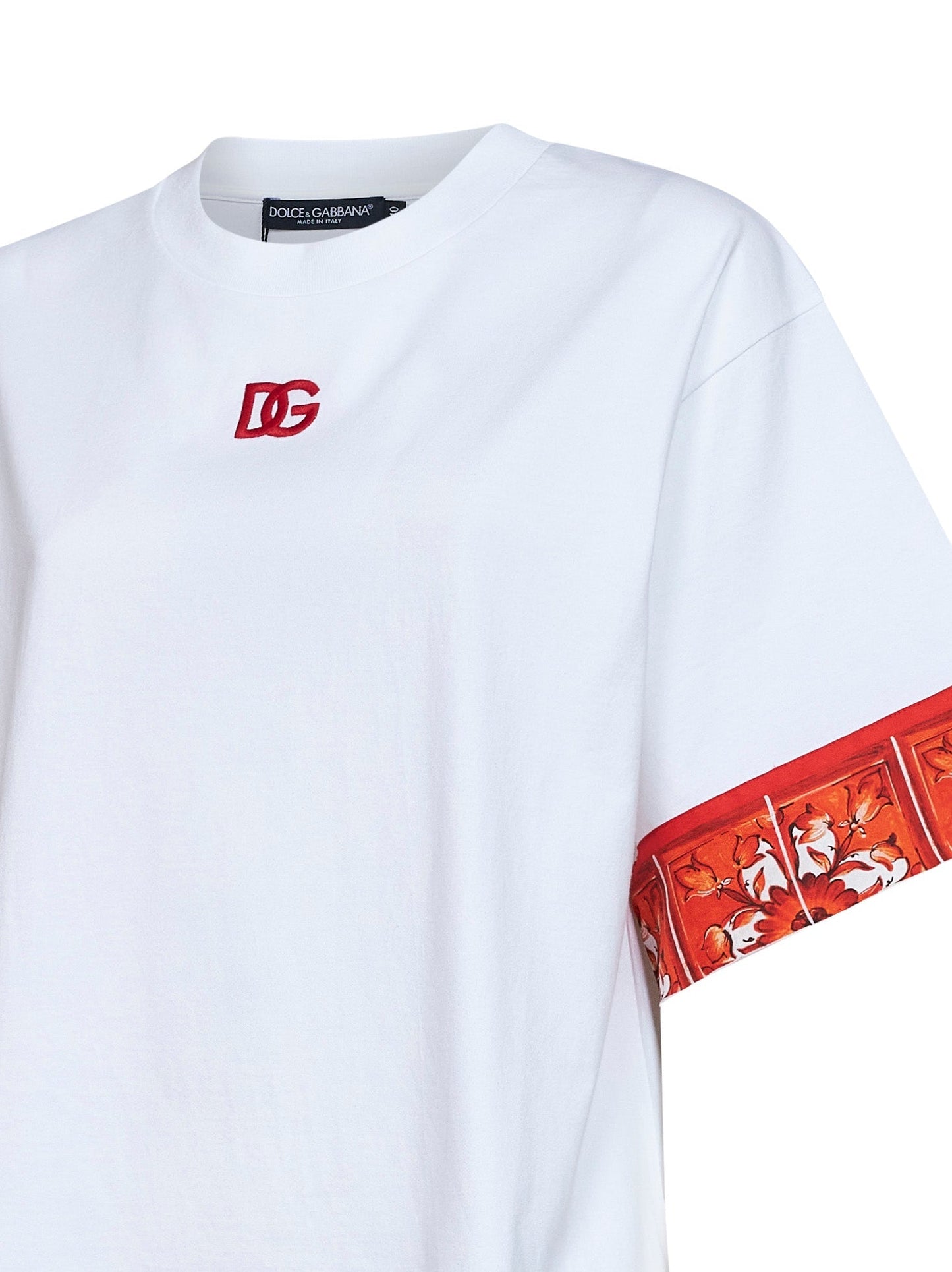 Dolce & Gabbana Women White Jersey T-Shirt With Maiolica-Print Scarf