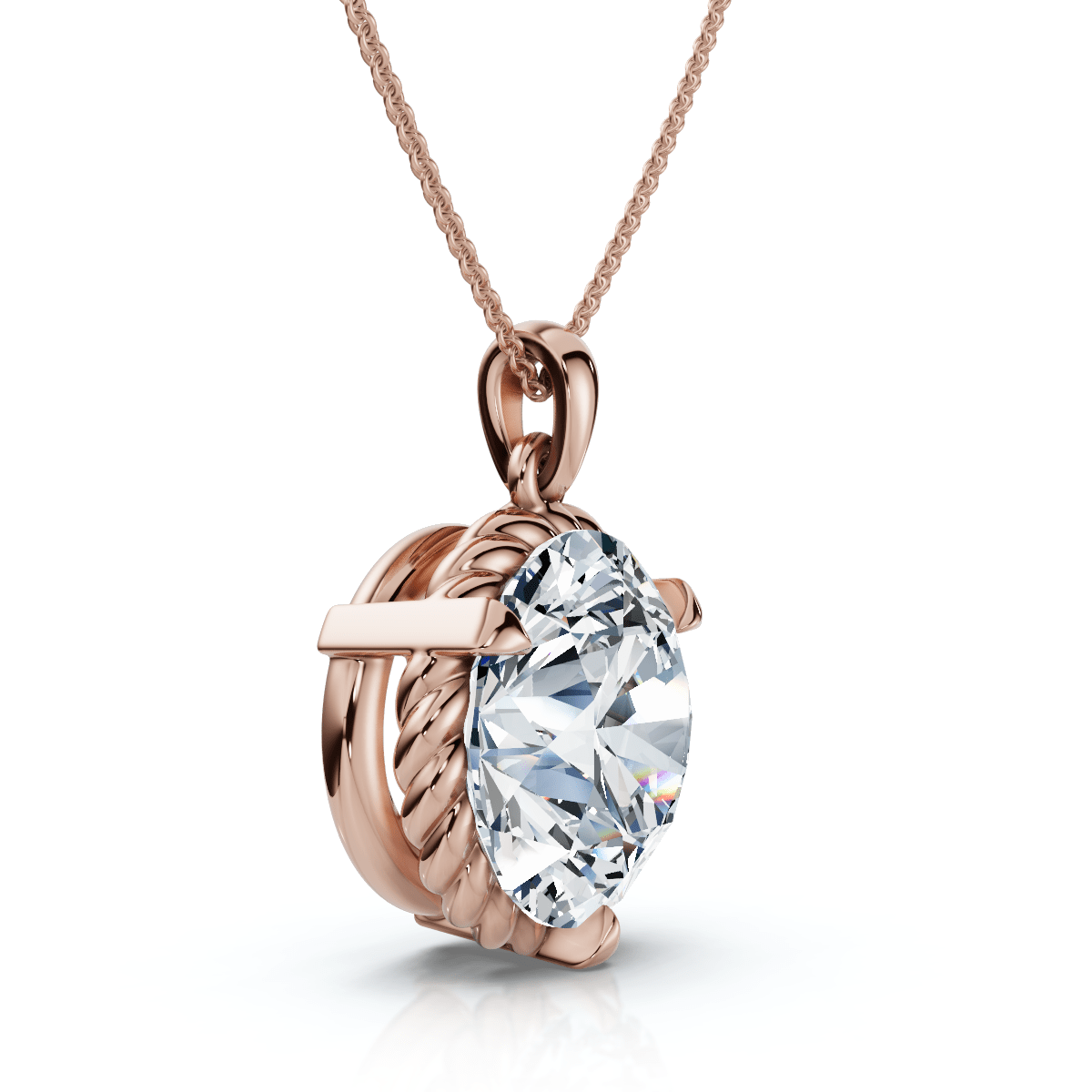 1Ct Solitaire Braided Diamond Pendant 14k Gold 18" Necklace Lab Grown EF/VS