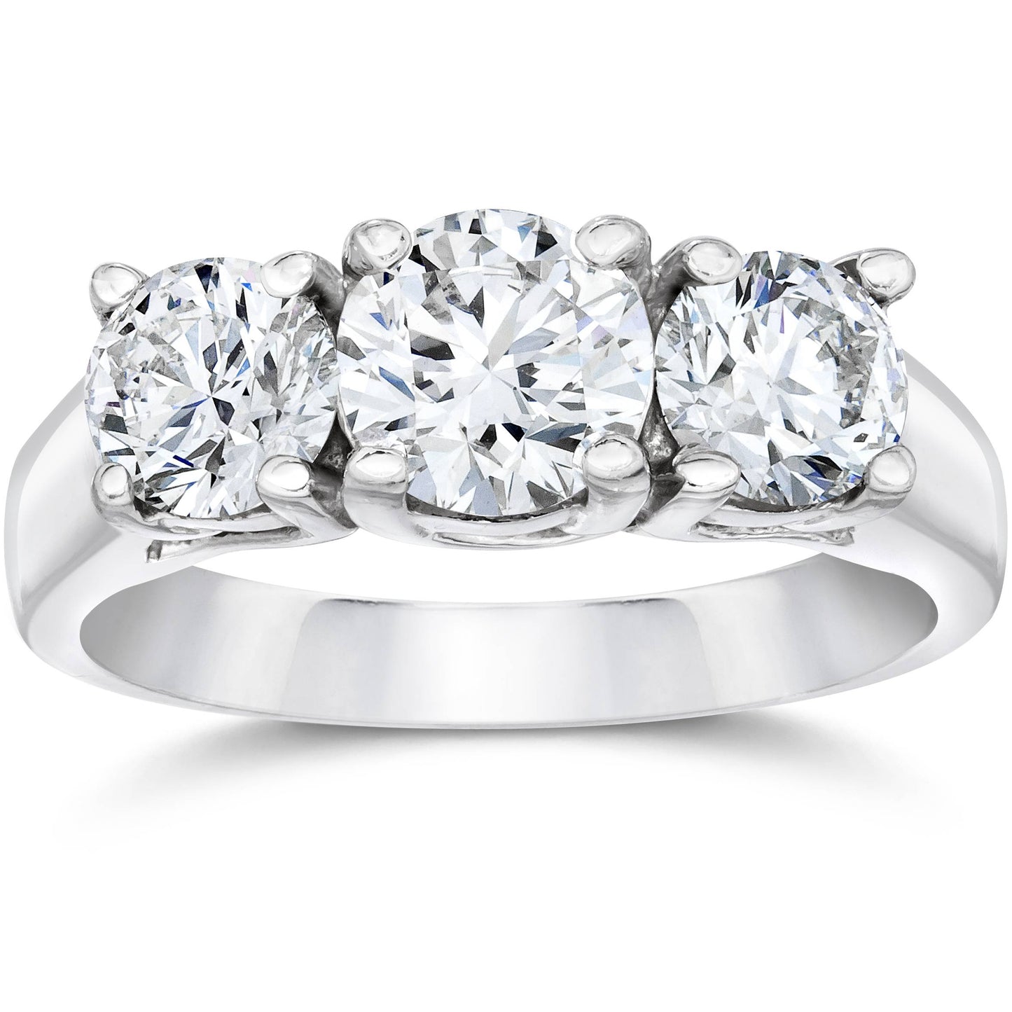 1ct 3-Stone Round Diamond Engagement Ring 14K White Gold Size Selectable