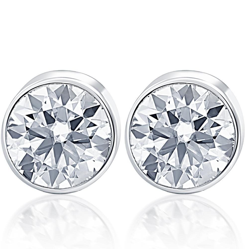 .20Ct Round Brilliant Cut Natural Diamond Stud Earrings Bezel Set in 14K Gold