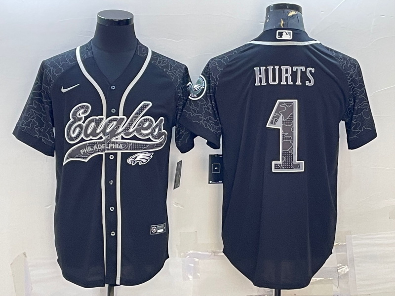 Men's Philadelphia Eagles Jalen Hurts #1 Black RFLCTV Limited jersey Joint Edition