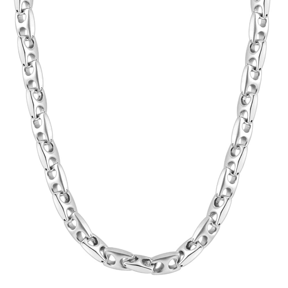 Men's Polished Steel Clasp Mariner 9.5mm Flexible Link 24" Chain