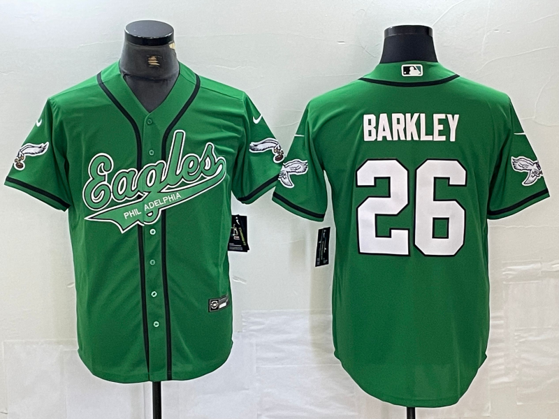 Men's Philadelphia Eagles Saquon Barkley #26 Kelly Green Game jersey Joint Edition
