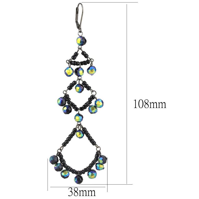 Antique Silver Brass Earrings with Top Grade Crystal in Multi Color