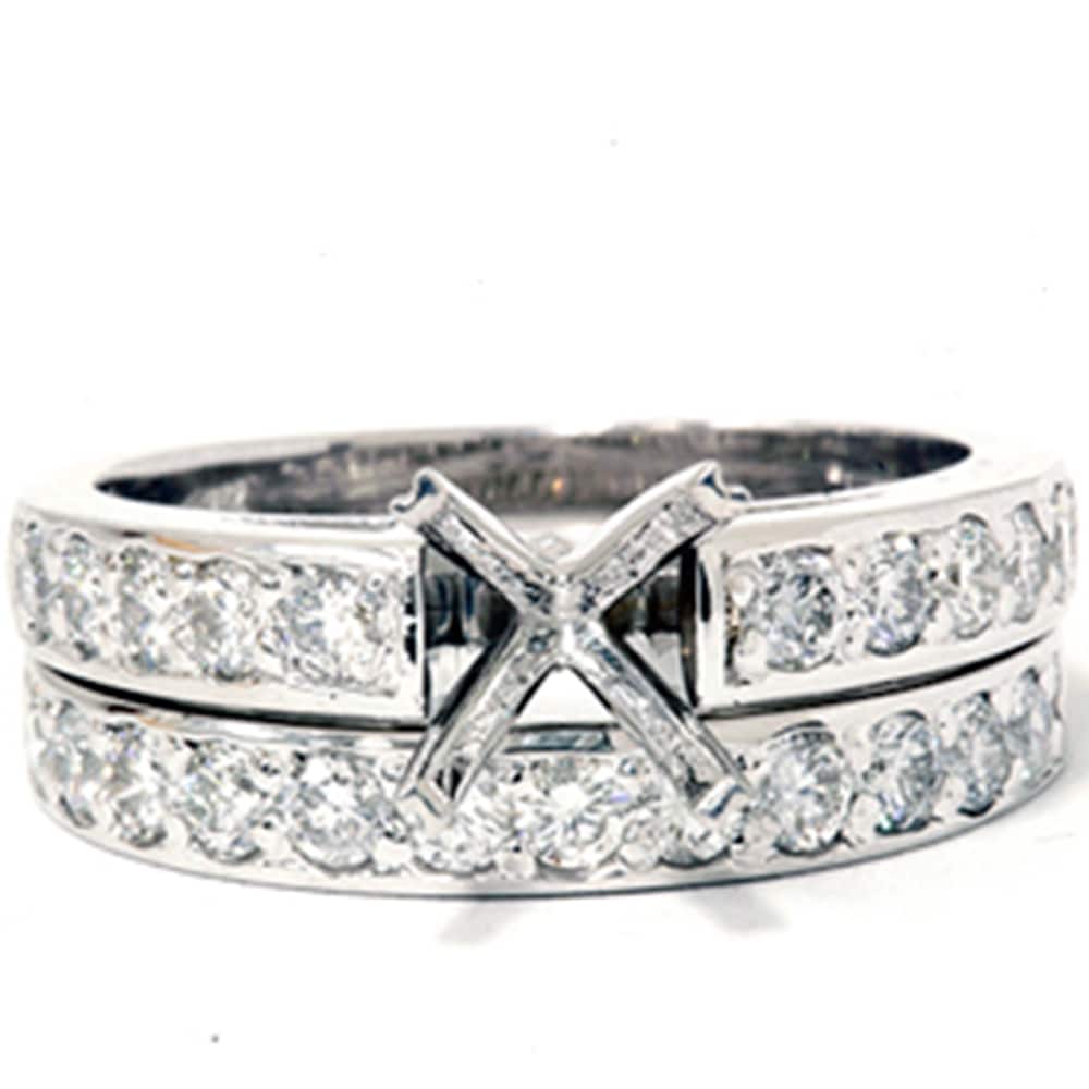 7/8ct Diamond Semi Mount Ring Set 14K White Gold Size: 7.5