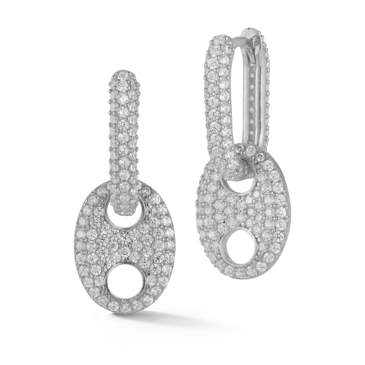 Sterling Silver Pave Mariner Link Drop Earrings