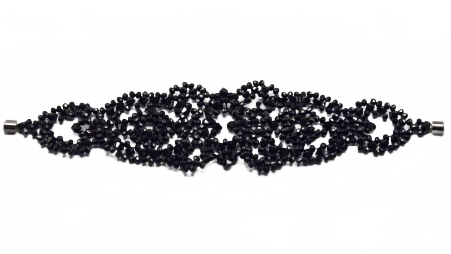Giulia Handwoven Bead Cuff Bracelet In Jet