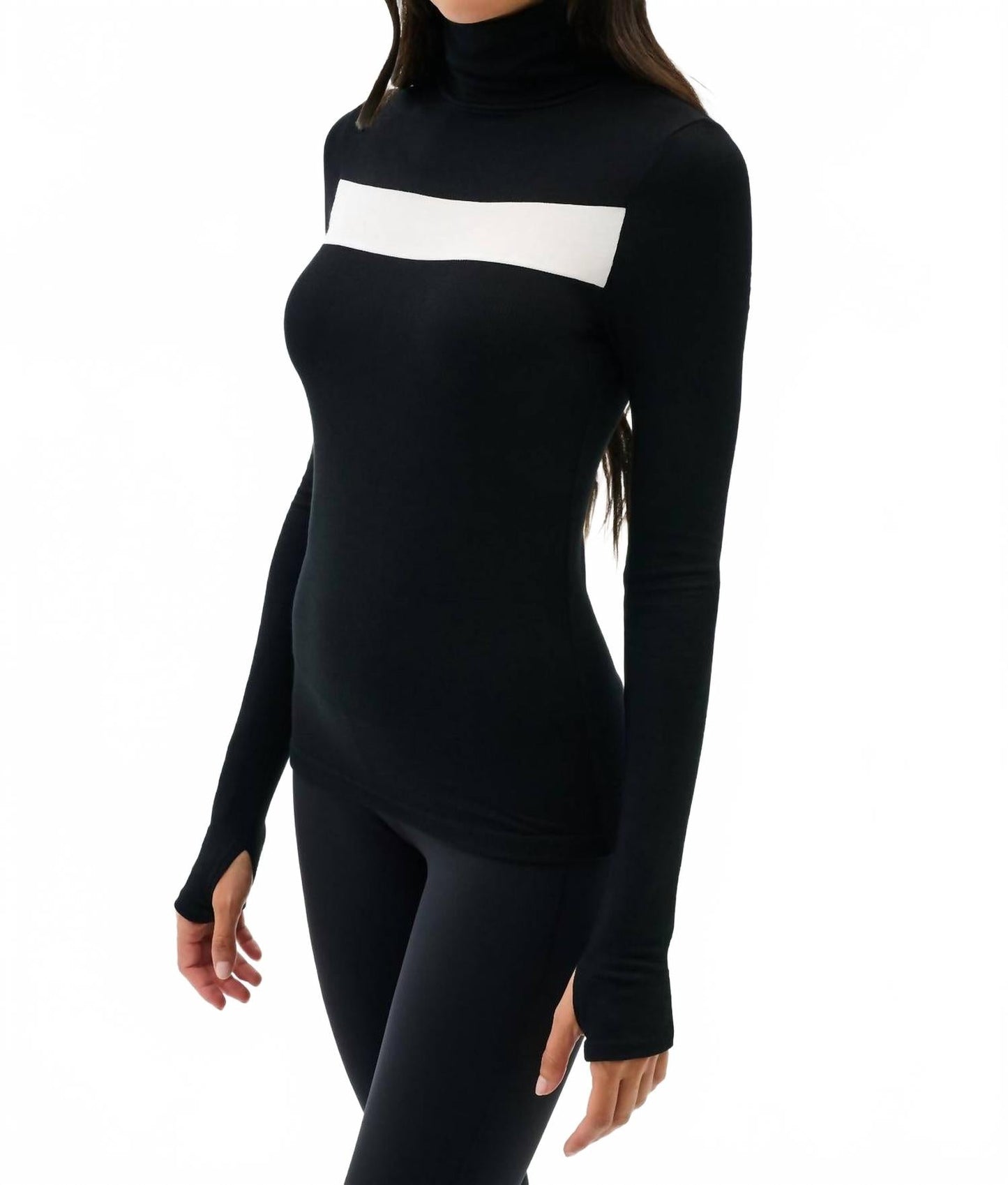 Lennon Rib Turtleneck Top In Black/white