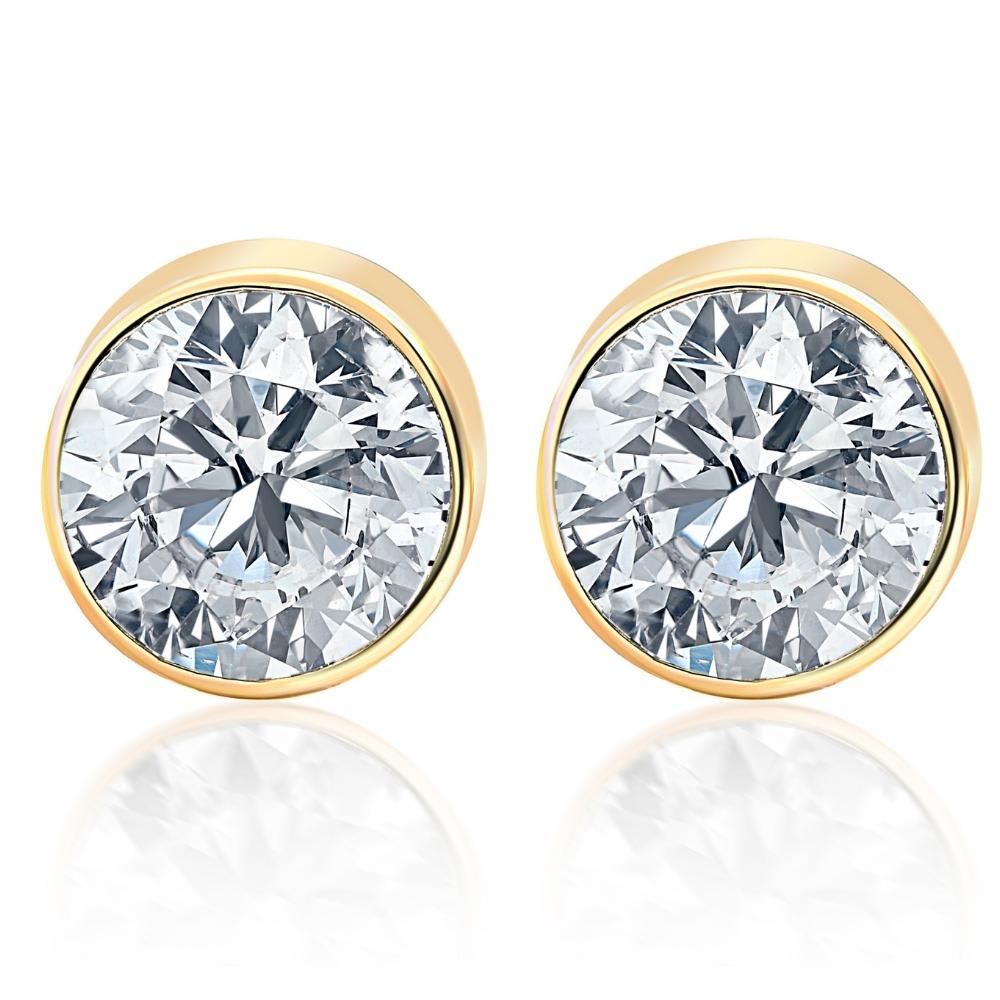 1.00Ct Round Brilliant Cut Natural Diamond Stud Earrings in 14K Gold Round Bezel Setting