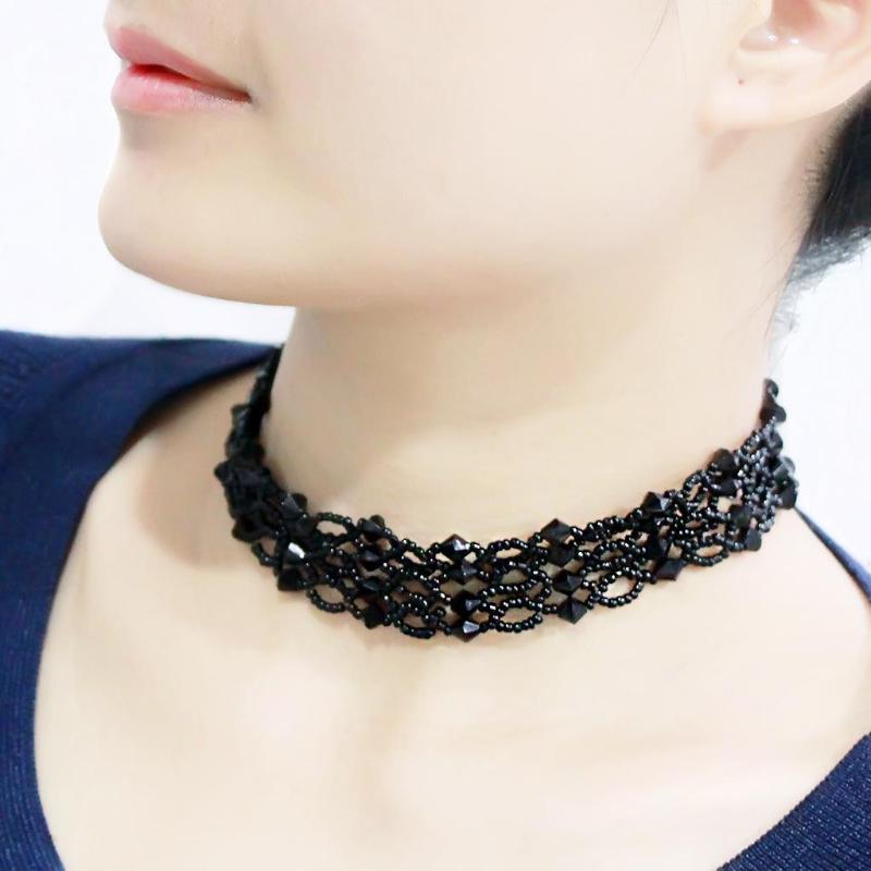 Rhodium Brass Necklace with Synthetic Synthetic Glass in Jet
