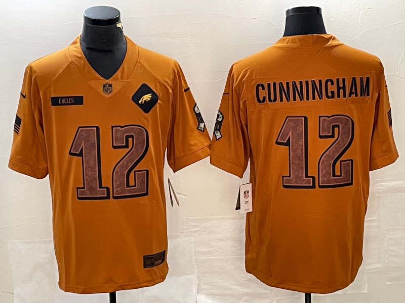 Men's Philadelphia Eagles Randall Cunningham #12 Brown 2023 Salute To Service Retired Player Limited jersey