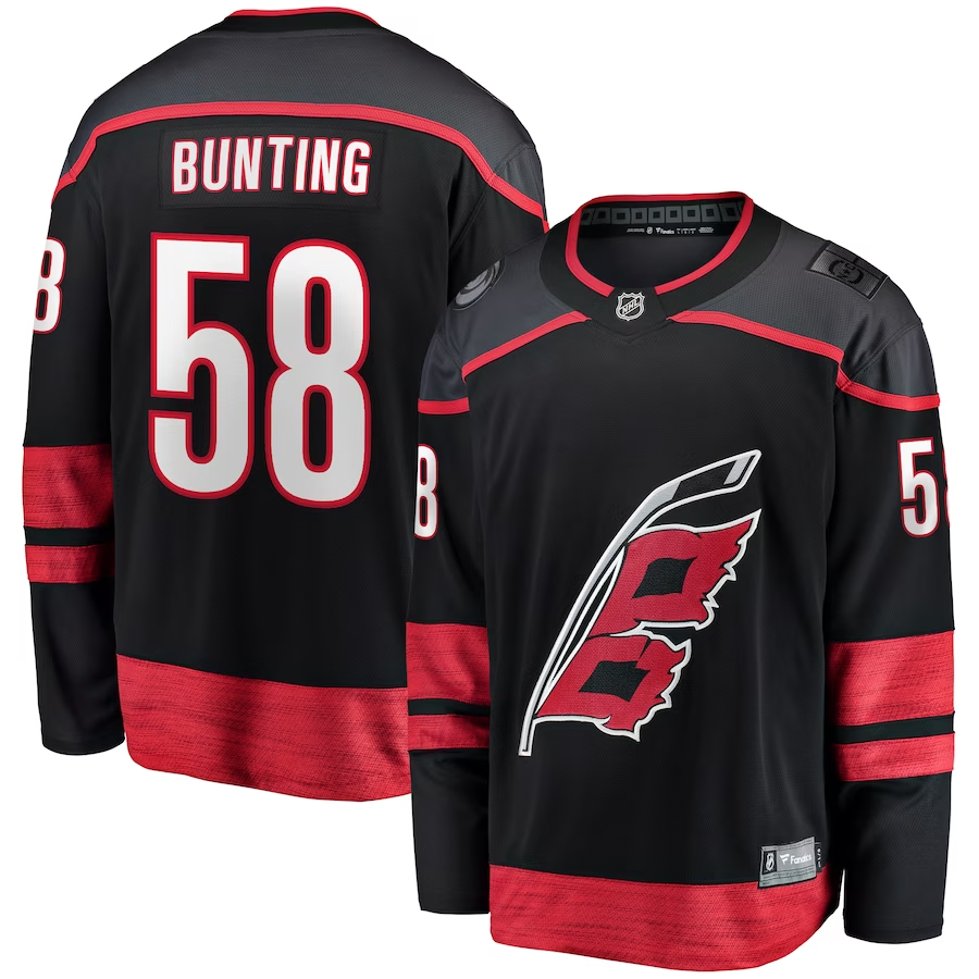 Men's Carolina Hurricanes Michael Bunting #58 Black Home Breakaway Player jersey
