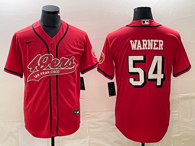 Men's San Francisco 49ers Fred Warner #54 Red Game Jersey1 Joint Edition
