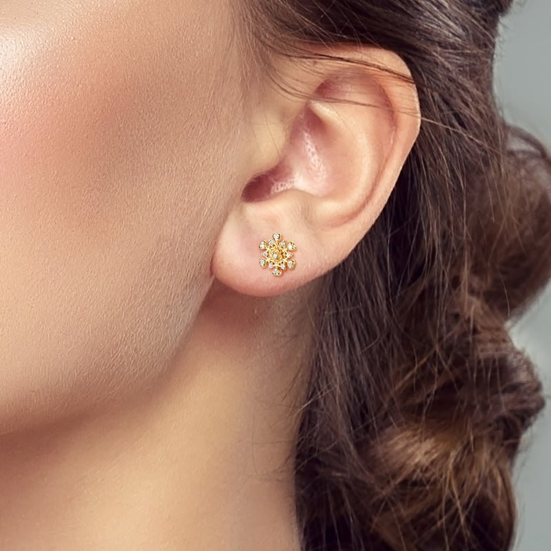 Golden Snowflake Heart Stud Earrings