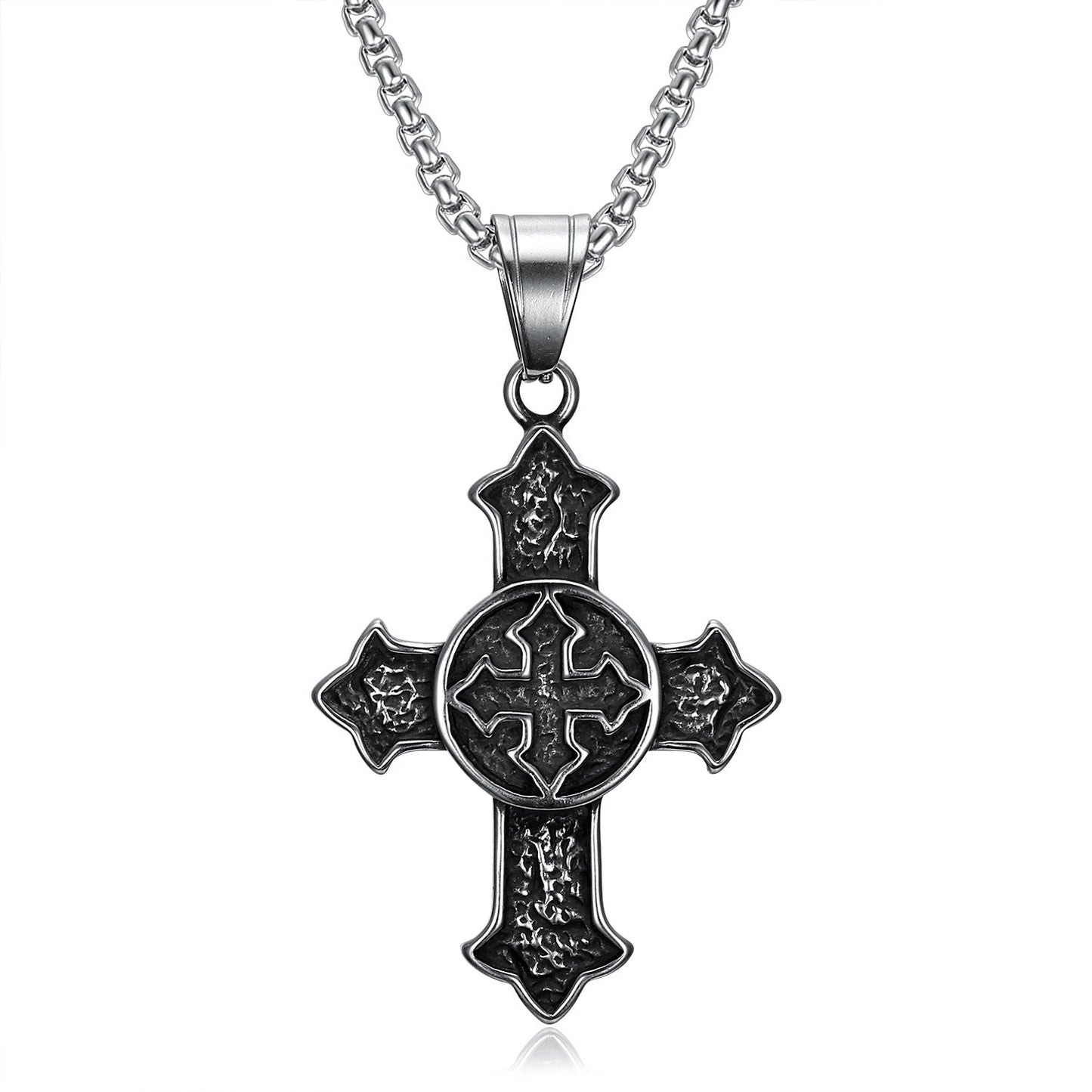 Vintage Medieval Knight Men's Cross Pendant Stainless Steel Necklace