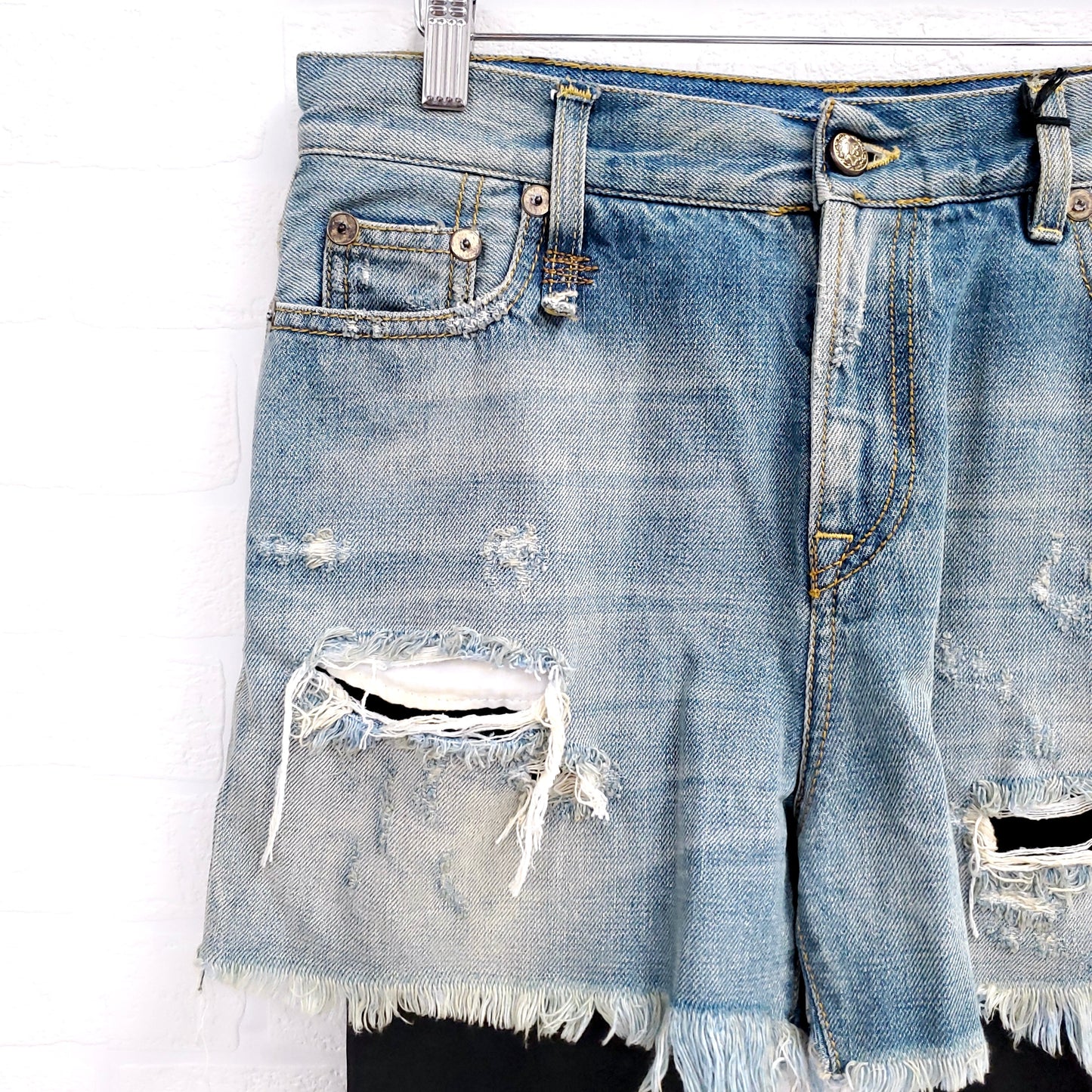 R13 DENIM JEANS SHORTS WITH ATTACHED LEATHER LEGGINGS - SIZE 27