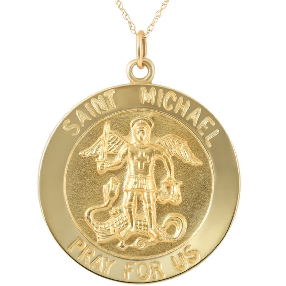 14k Yellow Gold St. Michael Medal Pendant 1" Tall 4.5 Grams