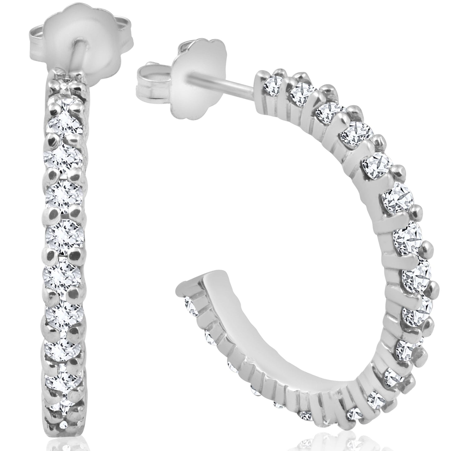 1 1/2ct Diamond Hoops 14K White Gold
