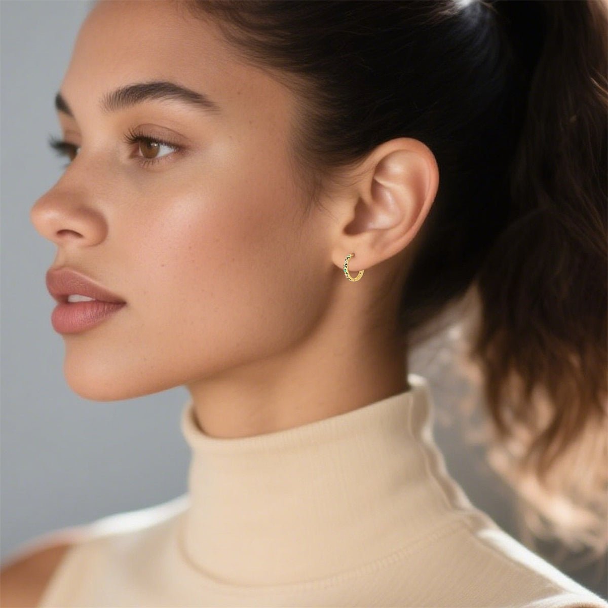 Leopard Print Gold Hoop Earrings with Multicolor Stones