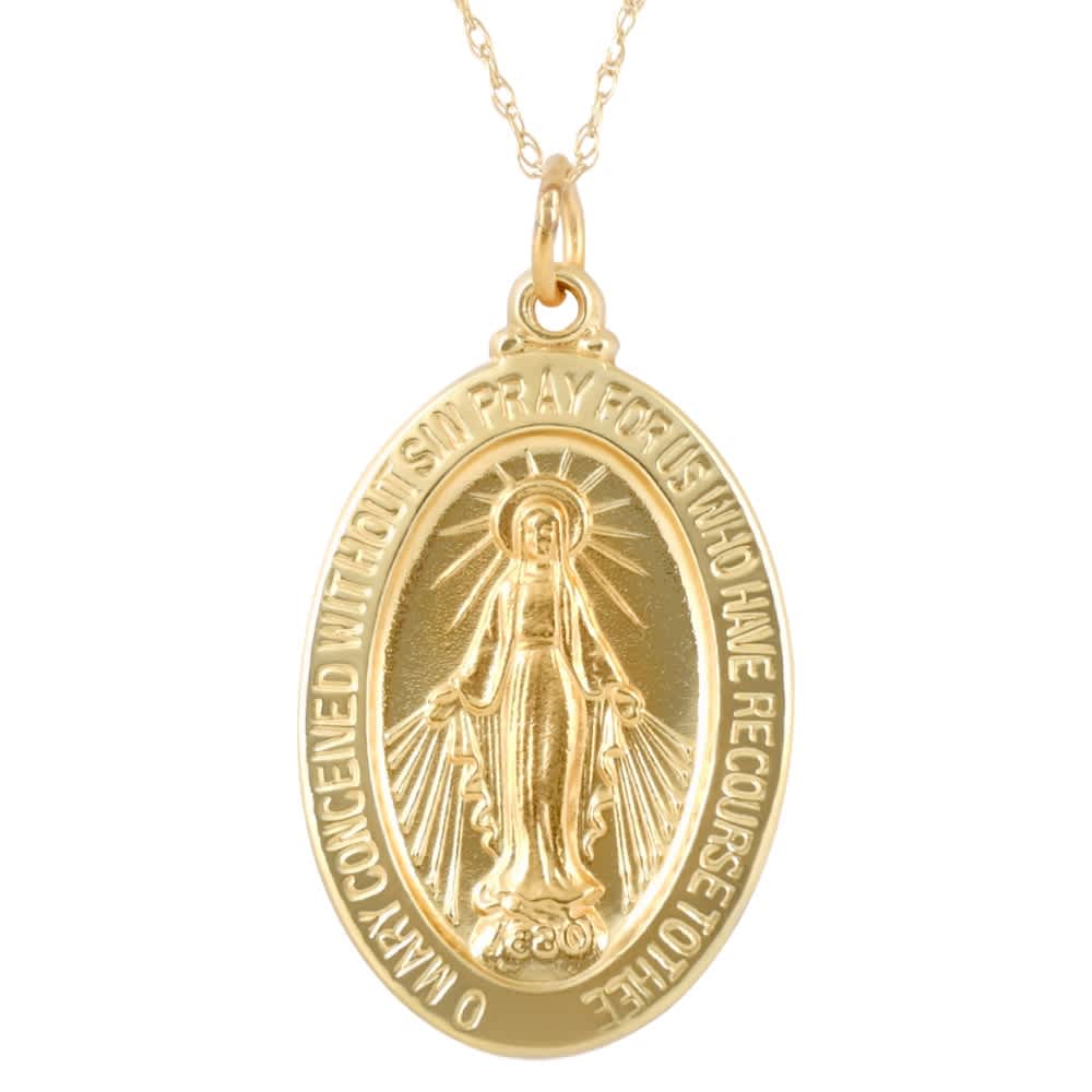 14k Yellow Gold St. Mary Medal Pendant 1" Tall 2.5 Grams