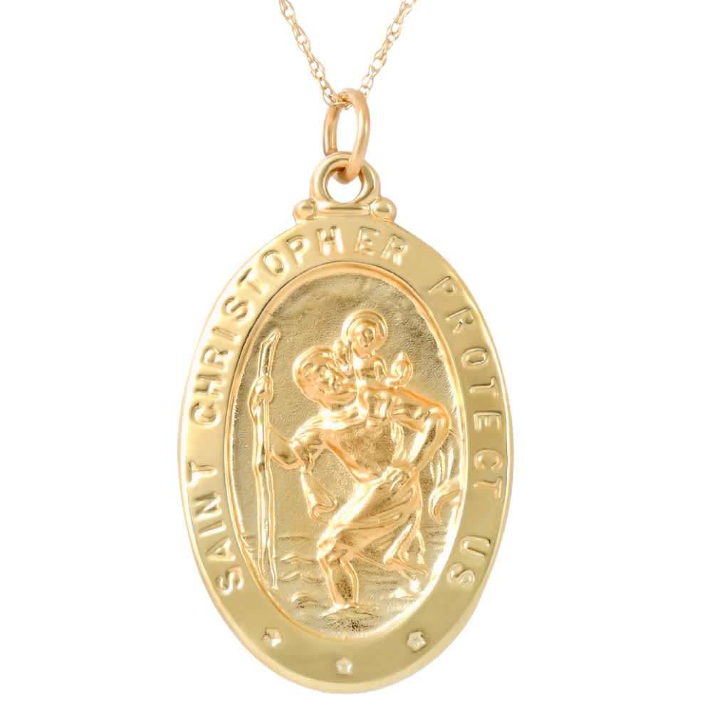 14k Yellow Gold St. Christopher Medal Pendant 1" Tall 3 Grams