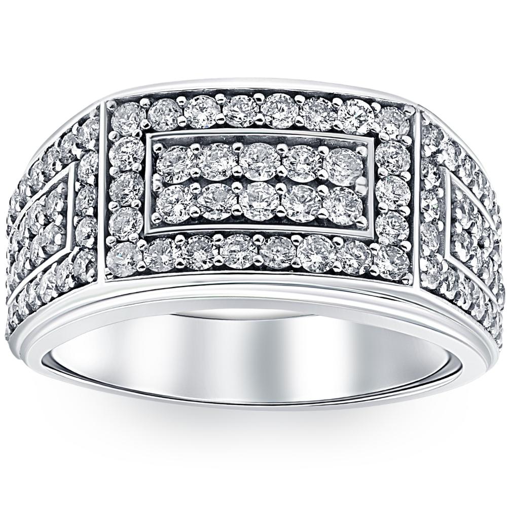 2Ct Diamond Mens Ring in 10k White or Yellow Gold