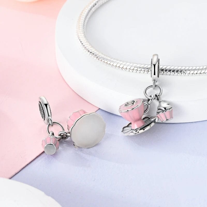 Pink Tea & Cupcake Dangle Charm