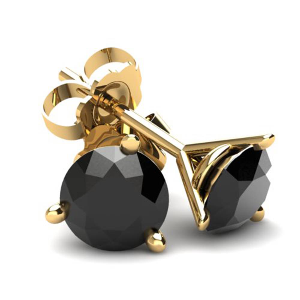 .75Ct Round Brilliant Cut Heat Treated Black Diamond Stud Earrings in 14K Gold Martini Setting