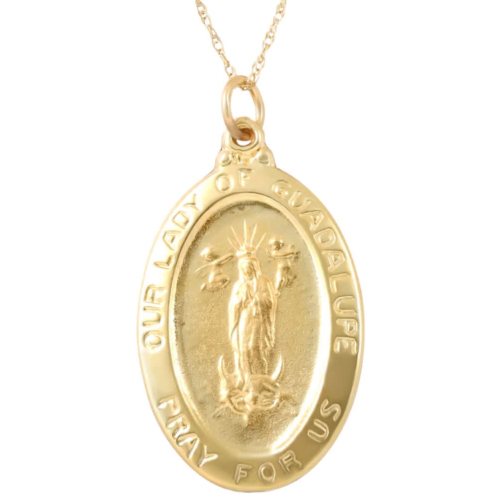 14k Yellow Gold Lady Of Guadalupe Medal Pendant 1" Tall 4.5 Grams