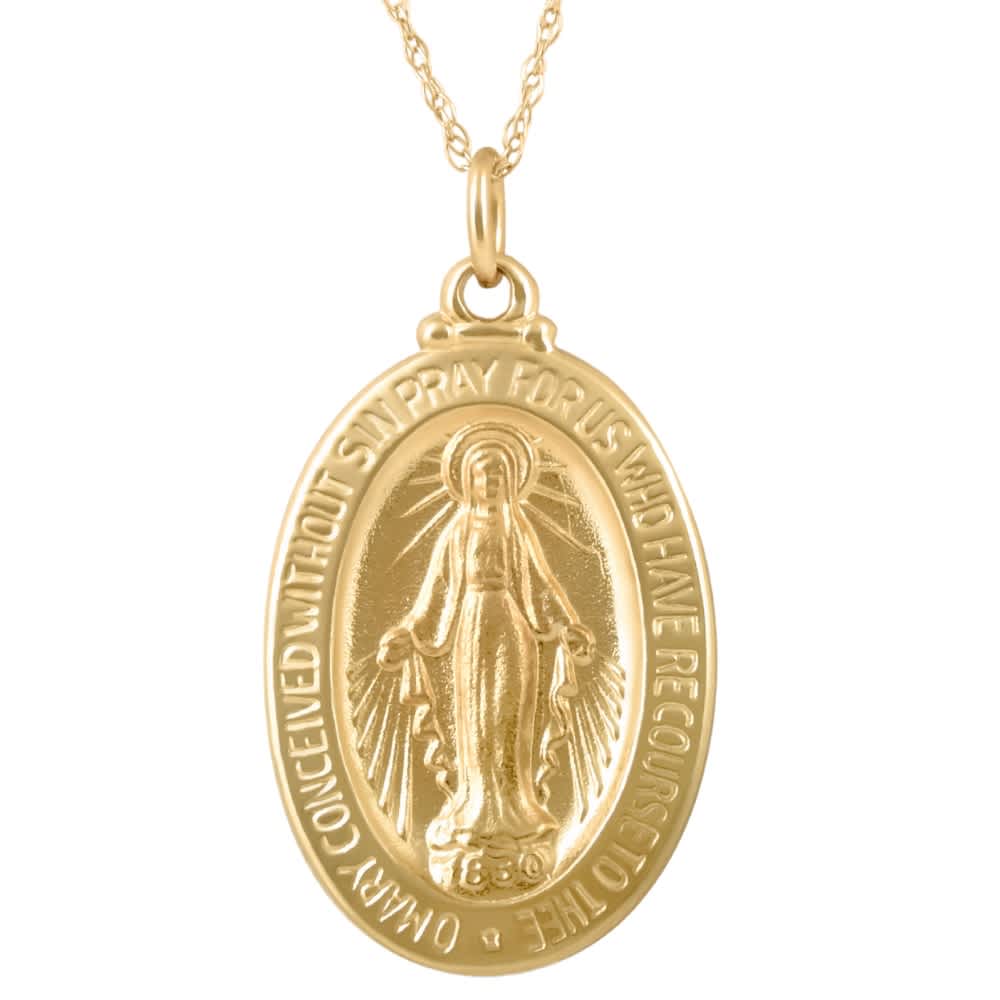 14k Yellow Gold St. Mary Medal Pendant 1" Tall 5 Grams