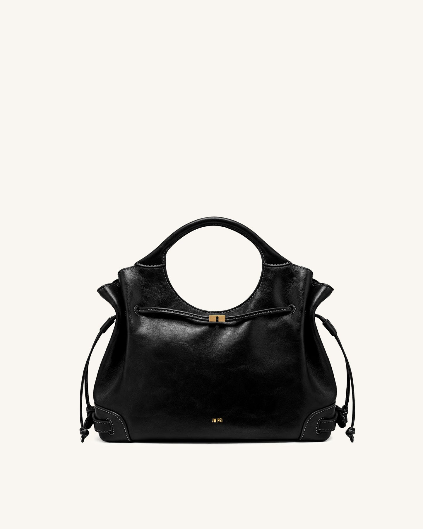 Virelle Waxed Vegan Leather Drawstring Tote Bag - Black