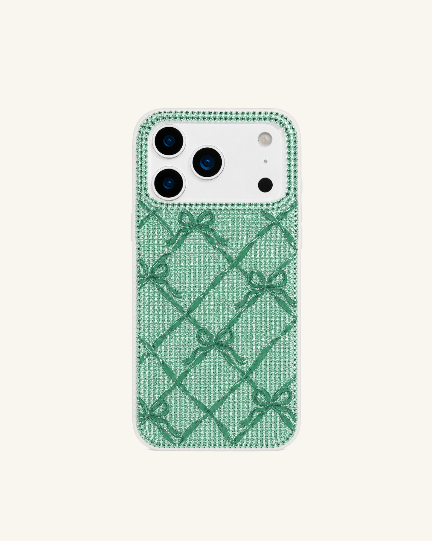 Rhinestone Bow Grid Phone Case – Green