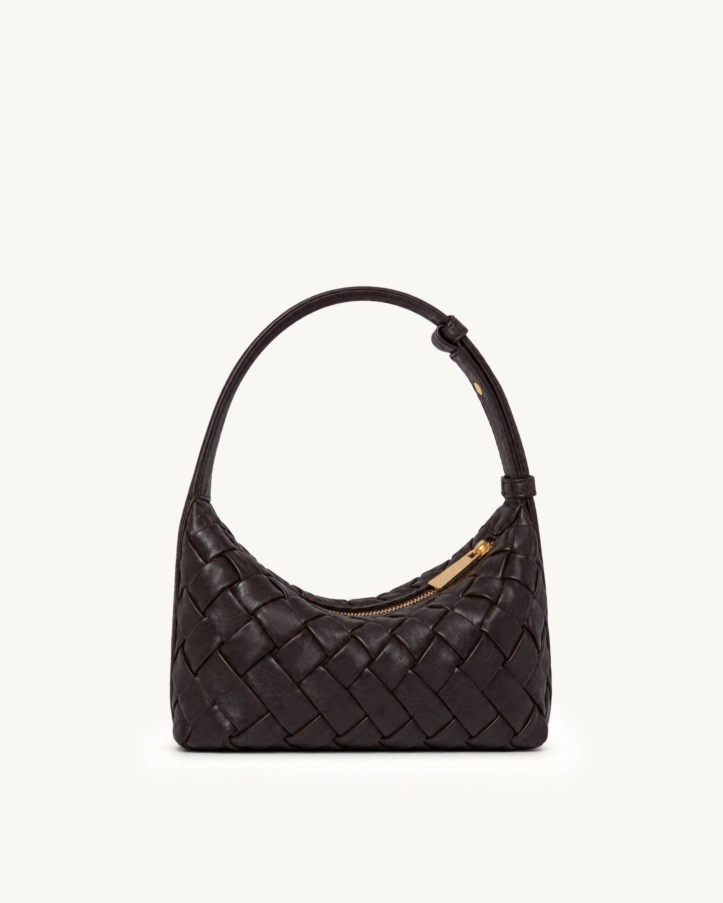 Orla Woven Crescent Shoulder Bag - Dark Brown