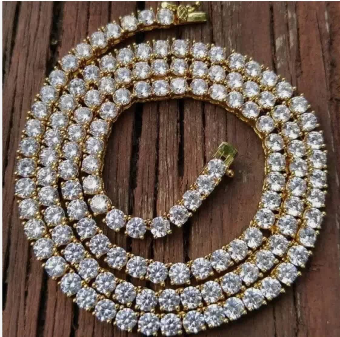 15" 20Ct TW Round Cut lab Grown Diamond Tennis Necklace 14K Yellow Gold