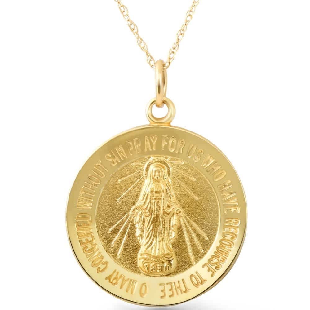 14k Yellow Gold St. Mary Medal Pendant 1" Tall 4 Grams