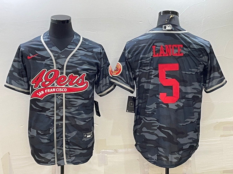 Men's San Francisco 49ers Trey Lance #5 Grey Camouflage Game jersey Joint Edition