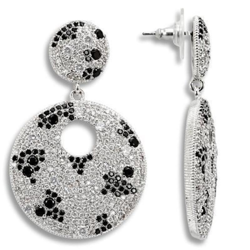 Imitation Rhodium Brass Earrings with AAA Grade CZ in Black Diamond