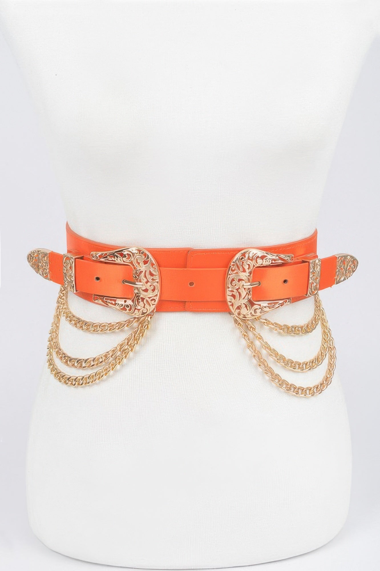 Vegan Elastic Belt With Metal Chain And Buckle
