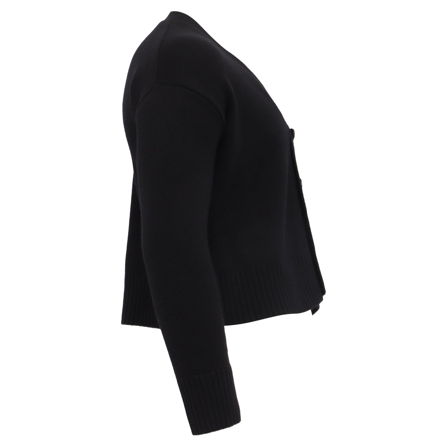 AMI Paris Cropped Cardigan in Black Merino Wool