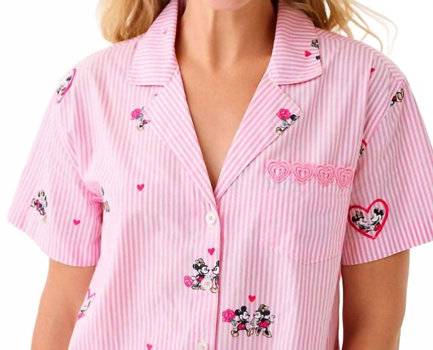 Mari Pj Button-Up Top In Multi Disney Half Drop Overprint