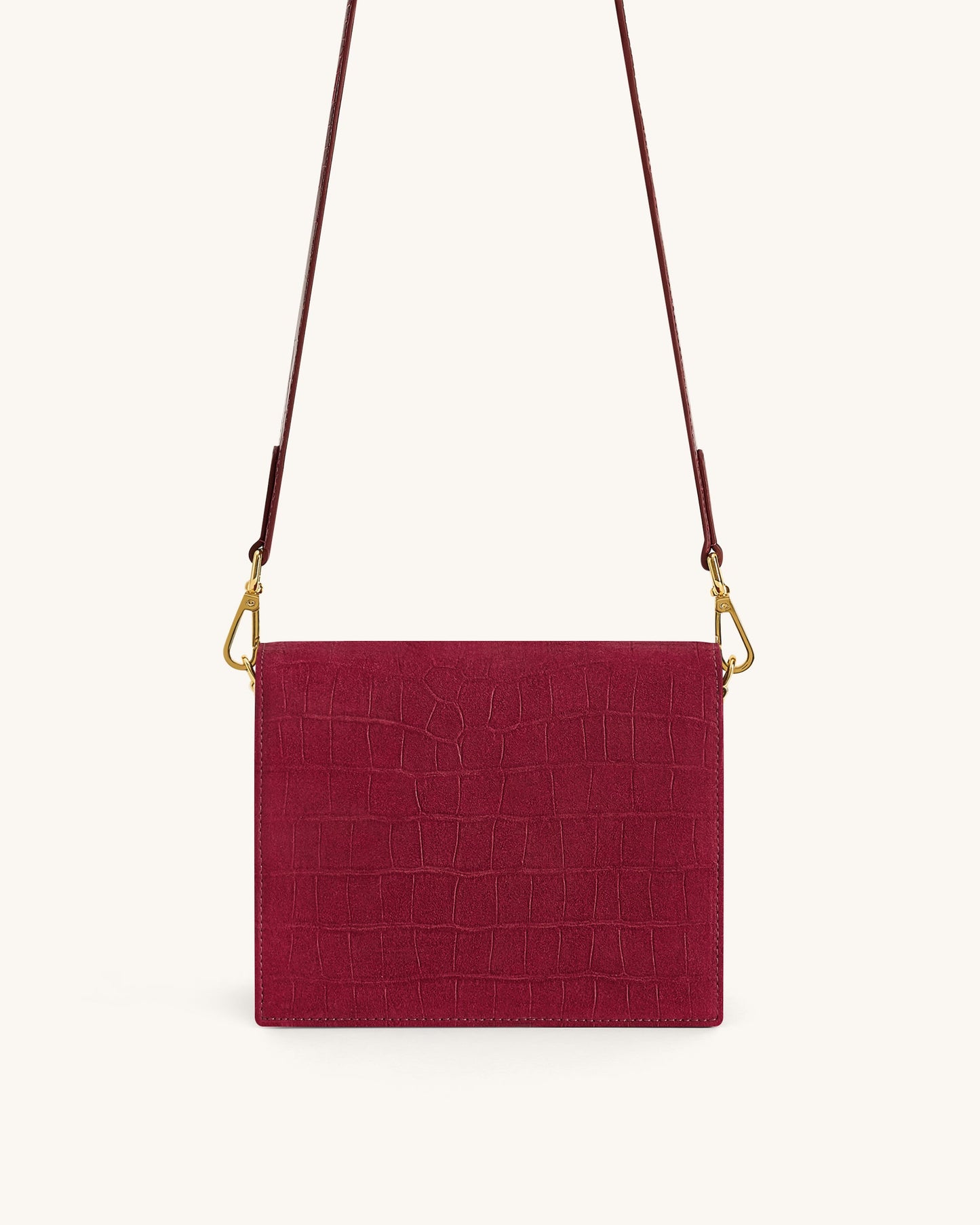 Mini Flap Faux Suede Croc Embossed Crossbody - Burgundy