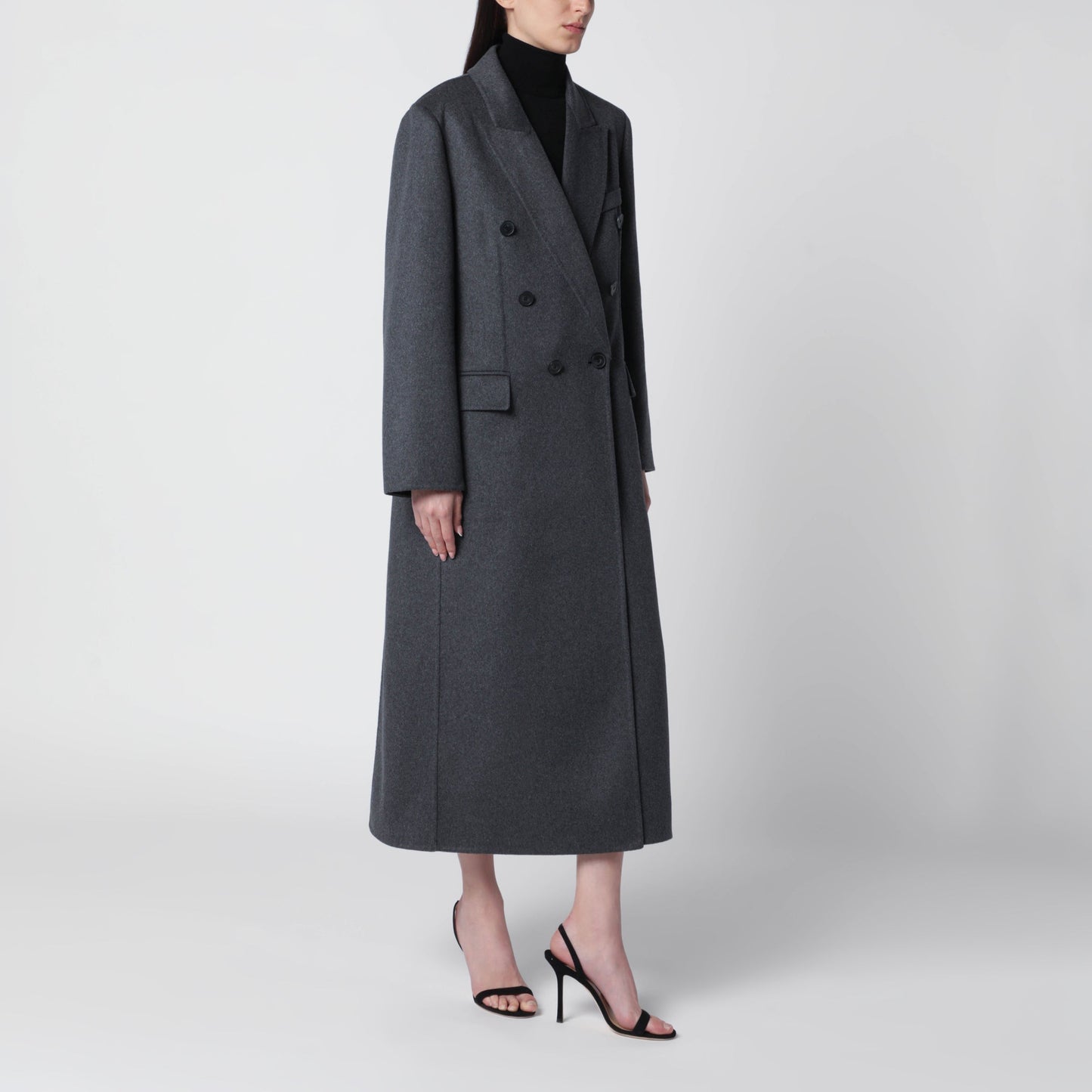 Victoria Beckham Double-Breasted Coat In Grey Melange Wool And Cashmere Women