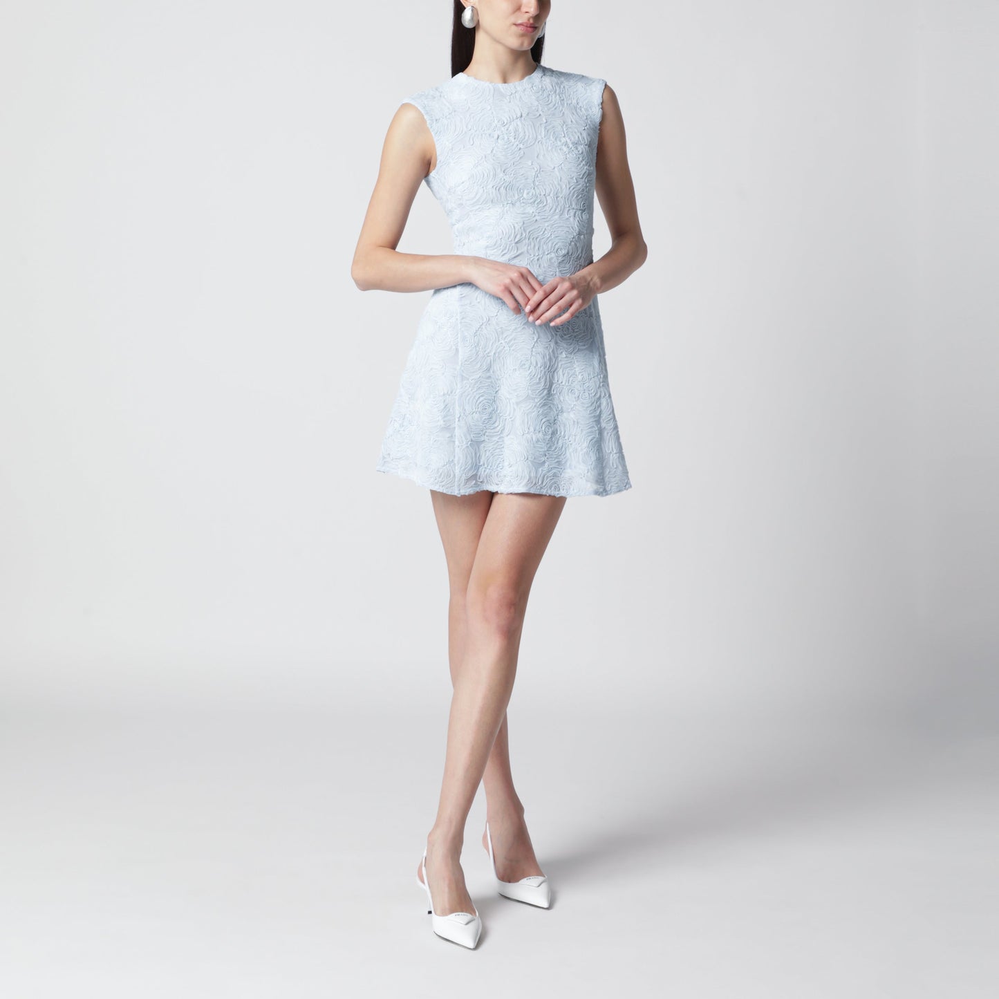 Rotate Light Blue Floral Mesh Mini Dress Women