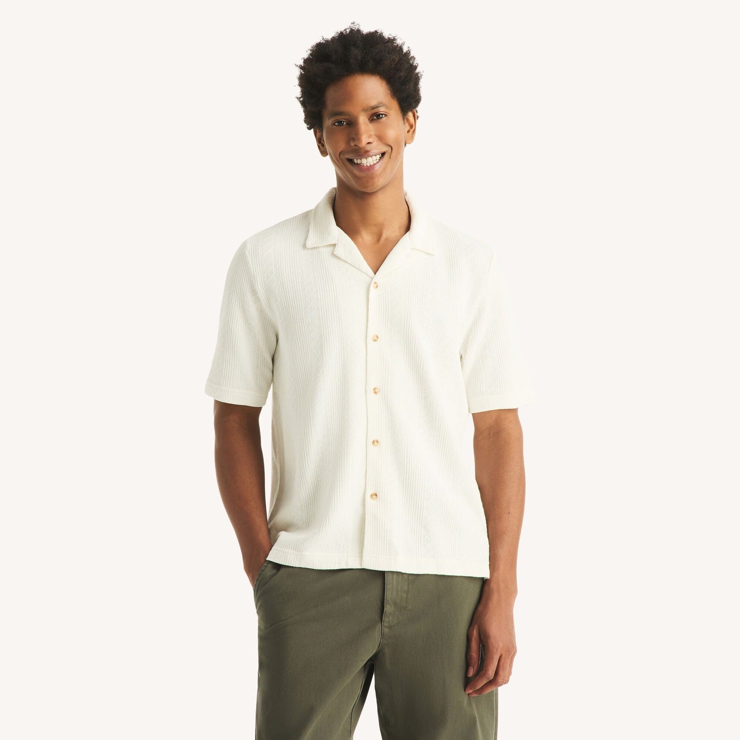 Nautica Mens Classic Fit Textured Button-Front Polo