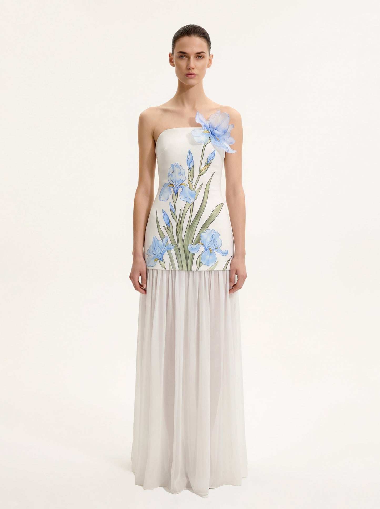 Floral One Shoulder Maxi Dress - White