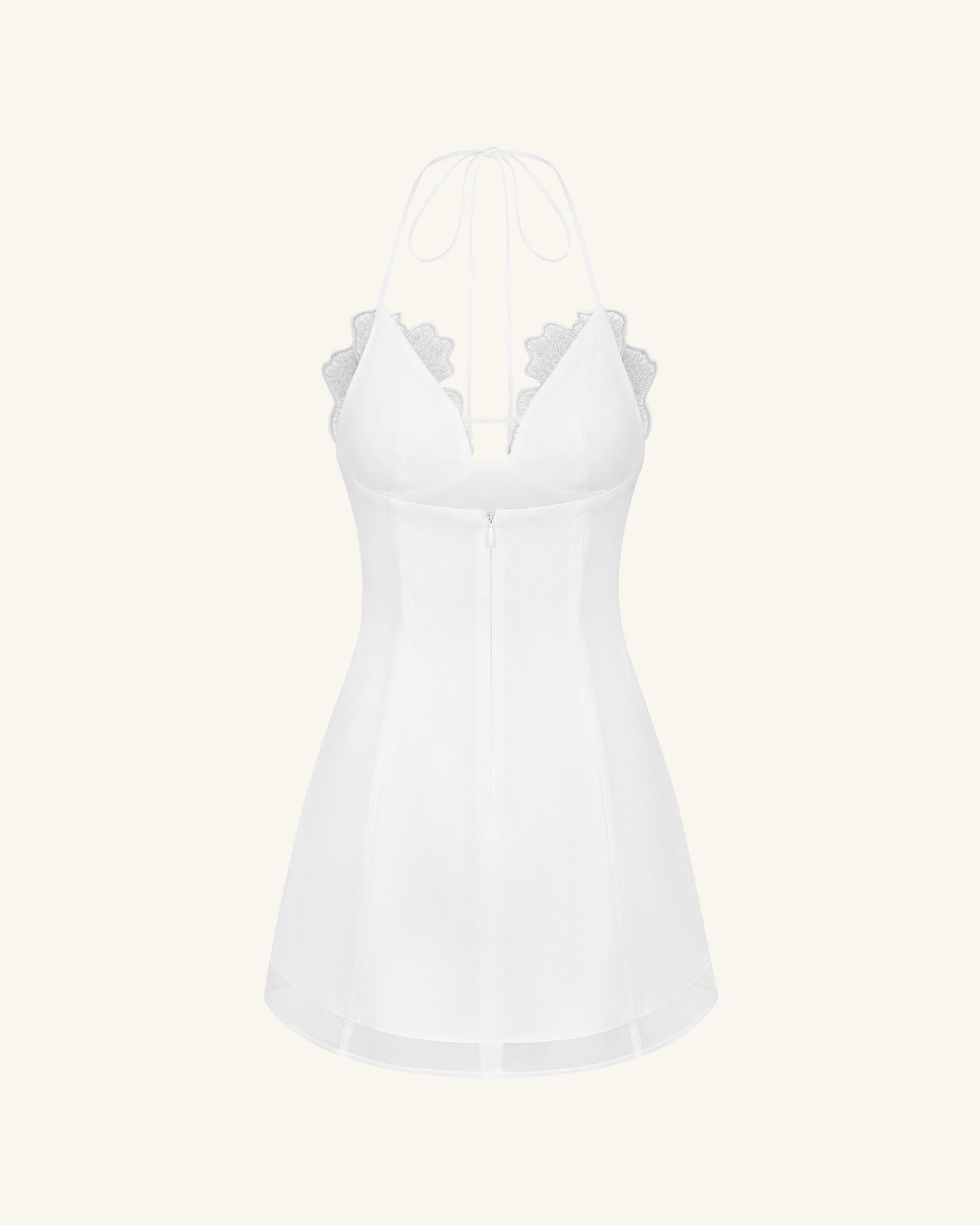 Flower Embroidered Mini Dress - White