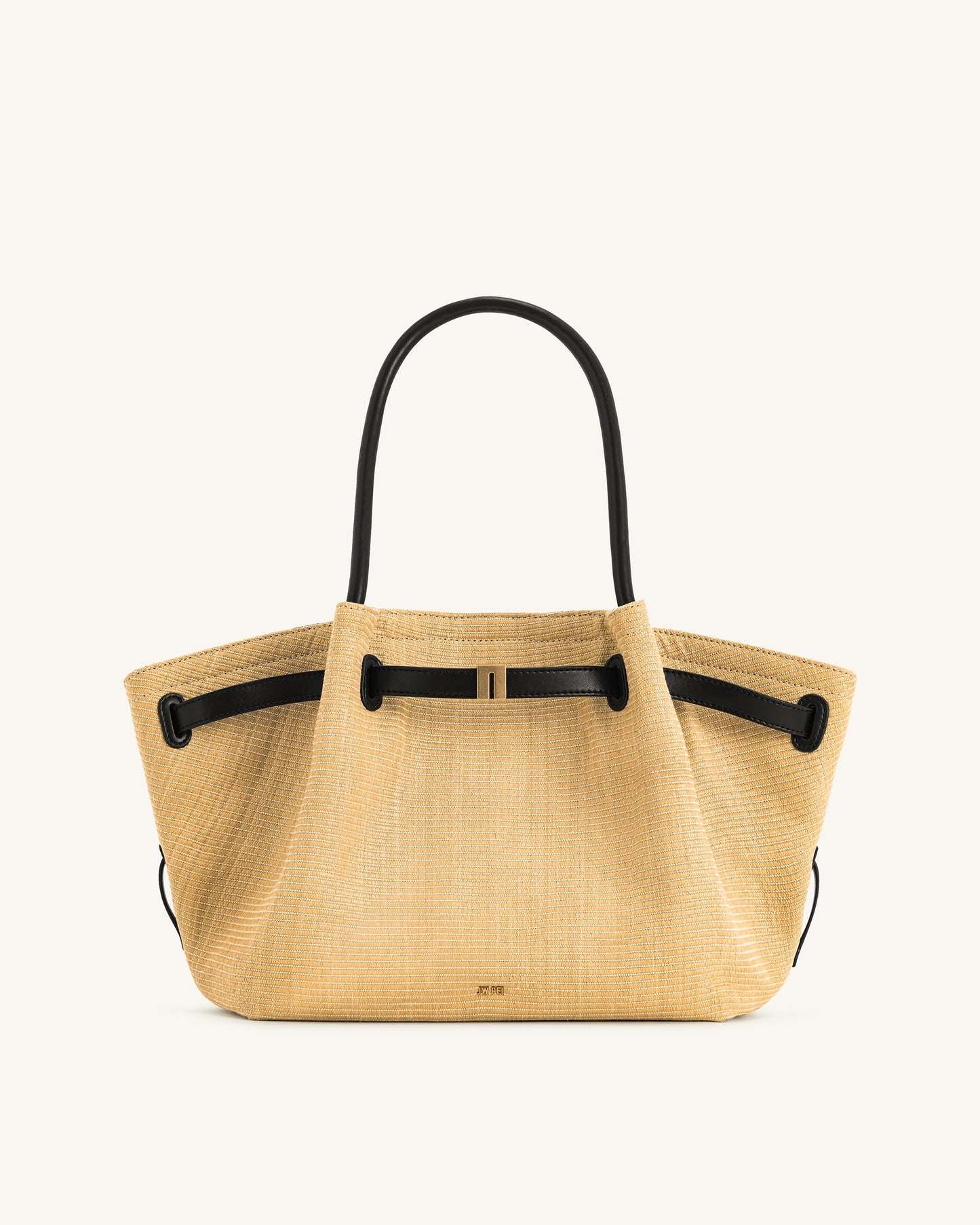 Hana  Medium Faux Straw Tote Bag - Brown Straw